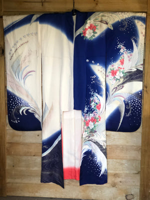 Furisode blue feather Kimono