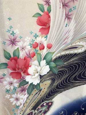 Furisode blue feather Kimono